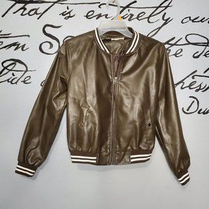 Le Lis Brown Faux Leather Varsity Jacket, S